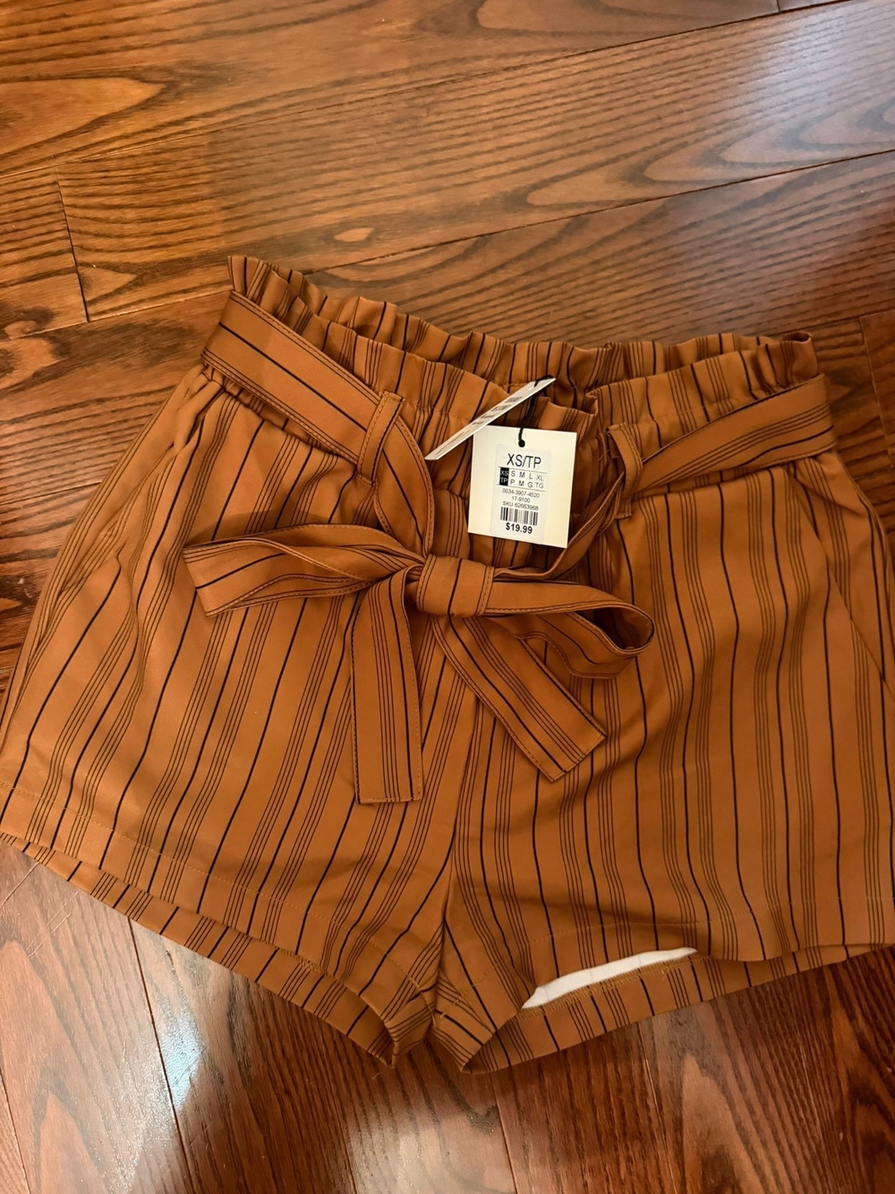 Revamped High-Waist Striped Paperbag Shorts - Brown